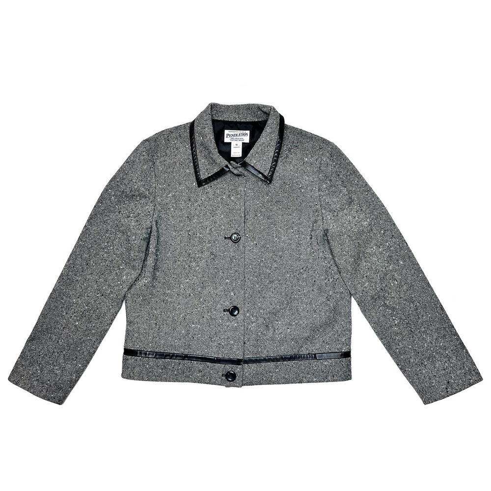 Pendleton Gray Wool Blazer with Faux Leather Trim Size 10